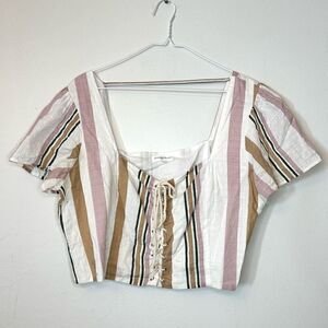 Privacy Please Striped Cotton Lace-Up Front Cropped Corset Top Multicolor XL